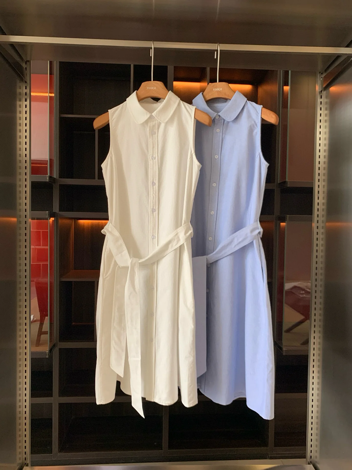 

Women's casual high quality summer sleeveless belt fitted cotton dress
