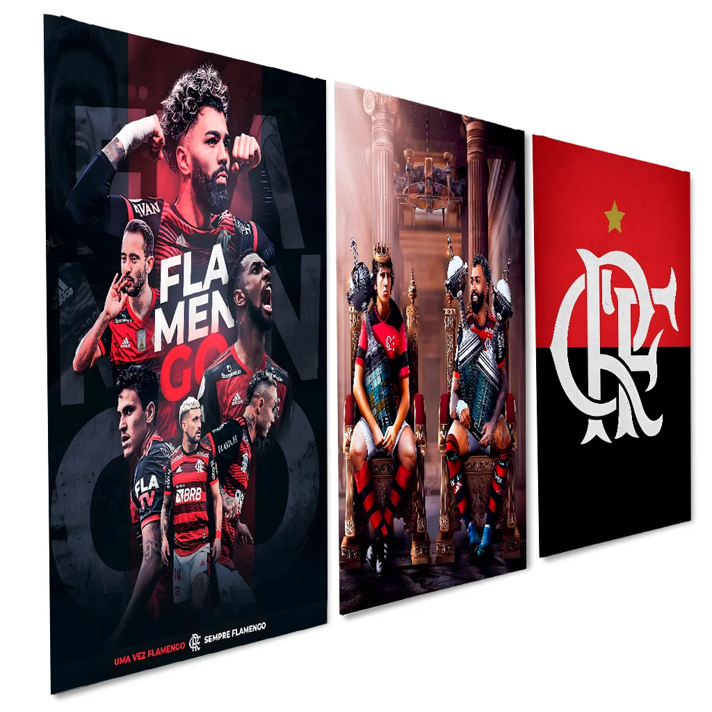 Kit 3 Quadros Decorativos Futebol Flamengo 20x28CM MDF