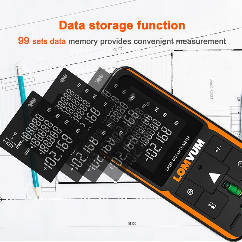 LOMVUM 50M 120M Laser Rangefinder Digital Laser Distance Meter Battery-Powered Laser Range Finder Tape Distance Precise Measurer