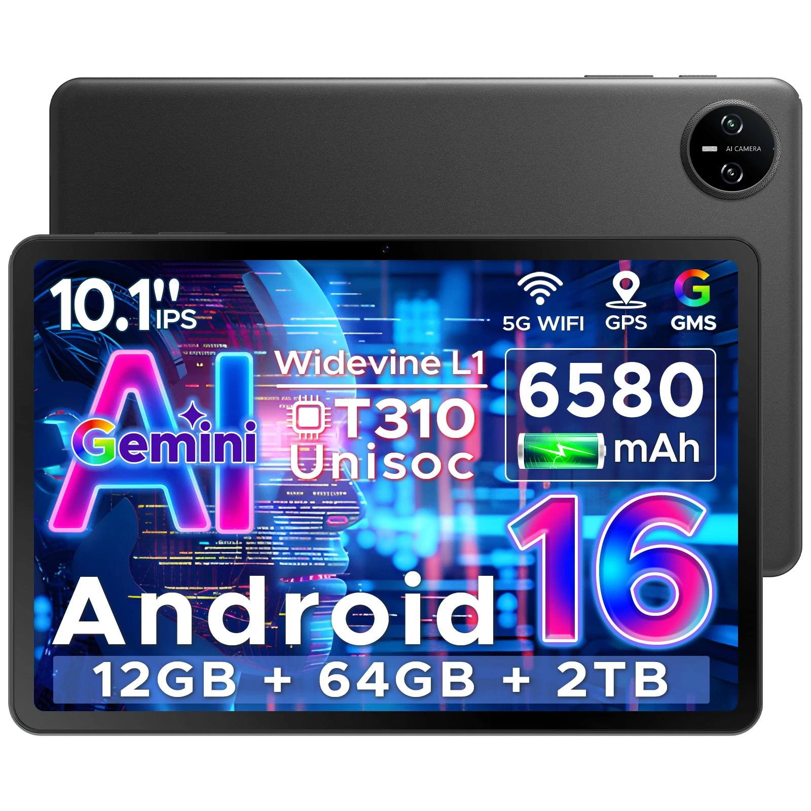 DOOGEE Tab A9 10 inch Android 16 Tablet 12GB+64GB/2TB TF 6580mAh Gaming Tablets 2.0GHz Quad Core 1280x800 IPS HD Dual Speakers