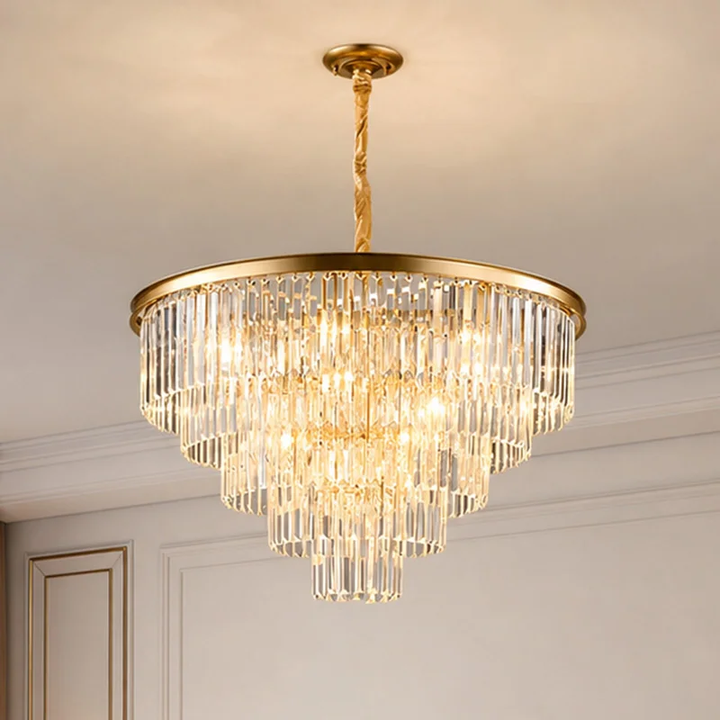 Modern Luxury LED Crystal Chandelier Gold Black Multilayer Glass Hanging Pendant Lamp for Villa Foyer Living Dining Room Decor