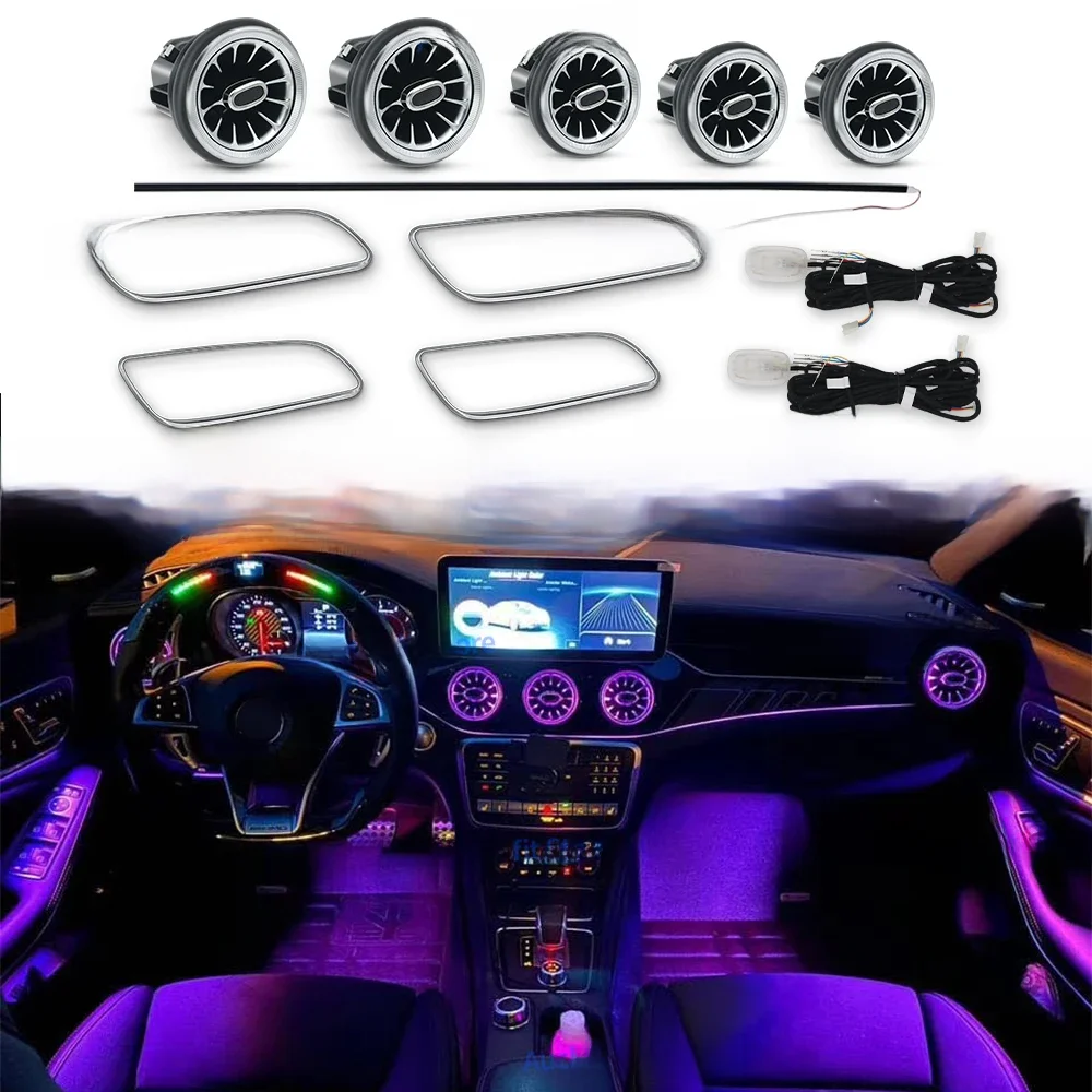 Nowa 12-kolorowa LED-owa lampa atmosferyczna do samochodu, montowana w turbinkę nawiewu powietrza, do Mercedes-Benz AMG Klasy A/B/CLA/GLA W176 W117 W156 W246, oświetlenie ambientowe. — zdjęcie 2