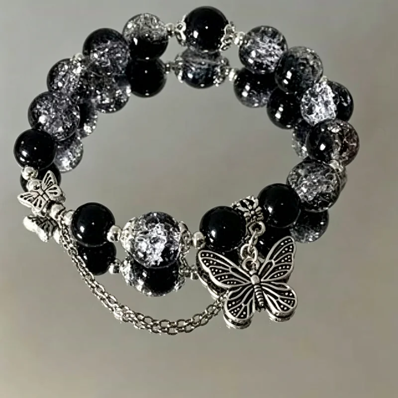 4Pcs Gothic Bead Jewelry Women's Bracelet Set Retro Butterfly Leaf Square Label Multi Color Bead Stackable Bracelet Jewelry