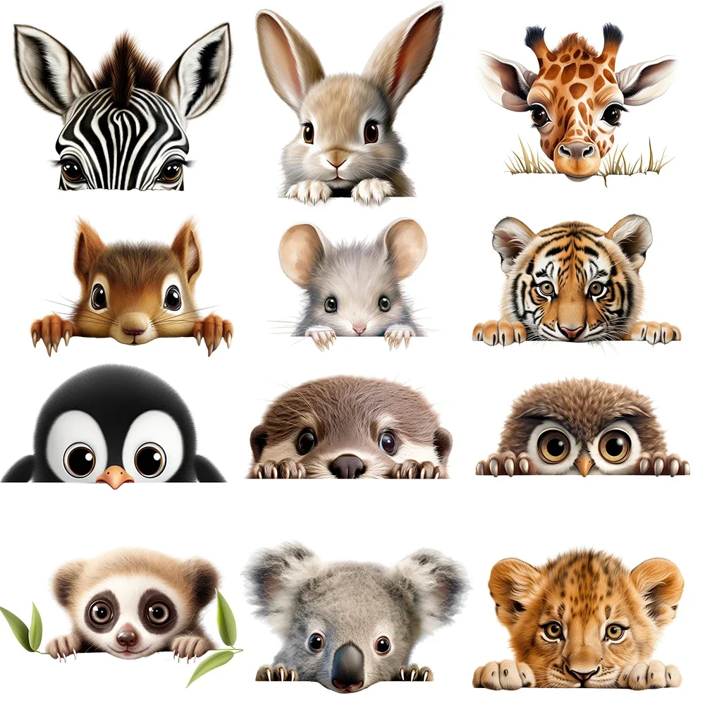 Autocollant de transfert de chaleur pour enfants, 15cm, cache-cache, Animal, fer sur vĂŞtements, vinyle peint, Appliques thermiques, autocollant de T-Shirt lavable