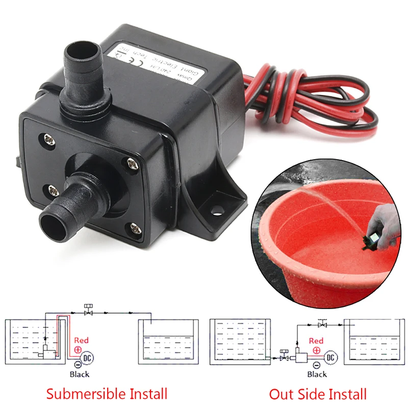 Compact 12V DC submersible water pump—brushless motor super quiet 240L/h flow rate, perfect for small fish tanks or DIY projects