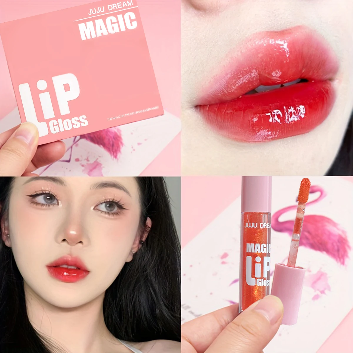 Juego de 6 brillos labiales mágicos JUJU DREAM, kit de tinte labial hidratante con efecto espejo brillante, brillo labial hidratante de larga duración con brillo acuoso, maquillaje labial voluminizador no pegajoso para uso diario de mujeres