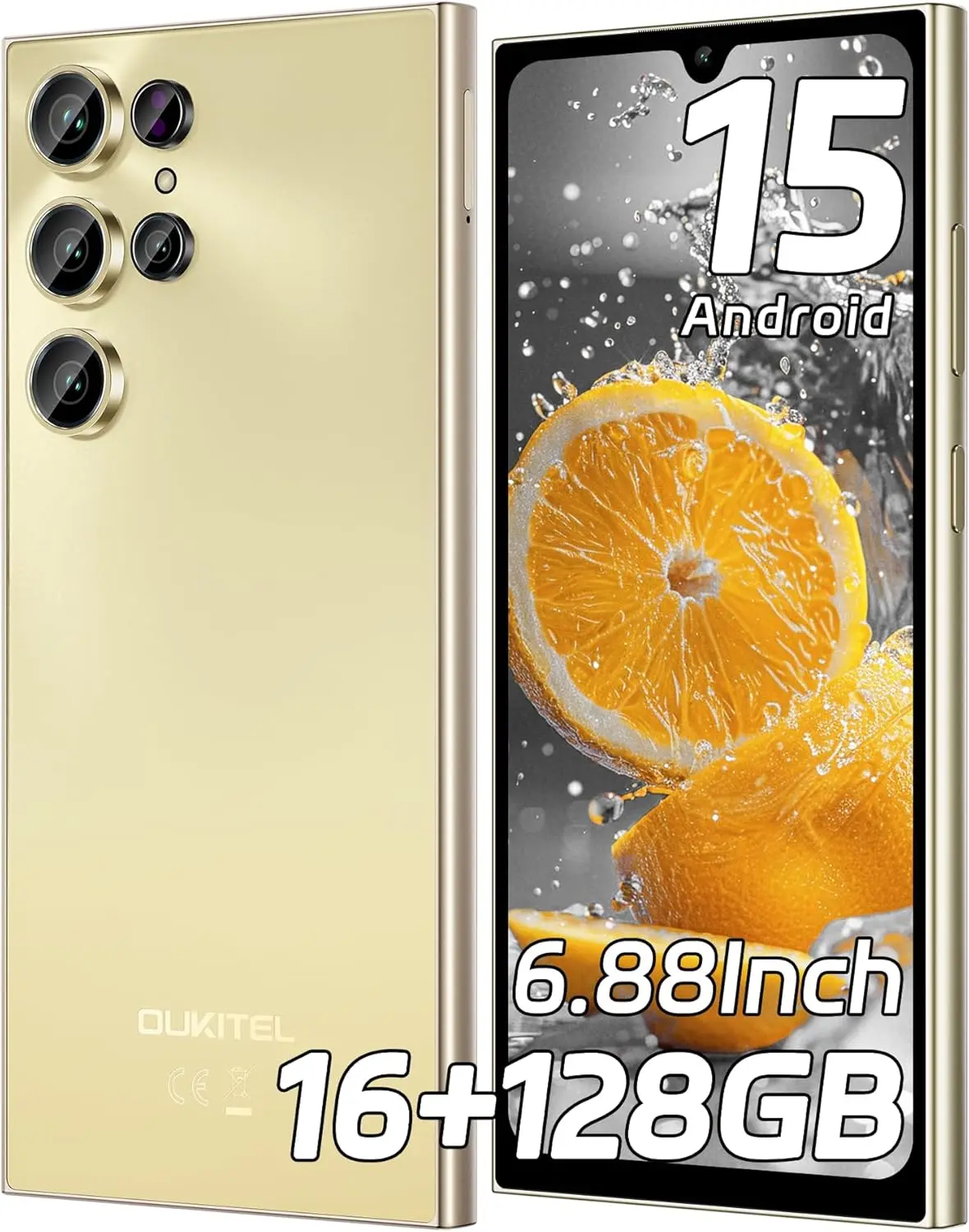OUKITEL C61 Entsperrtes Handy 2025- Android 15, 6,88 Zoll Display Smartphone, 5150mAh Akku, 16GB+128GB/1TB, 13MP Kamera
