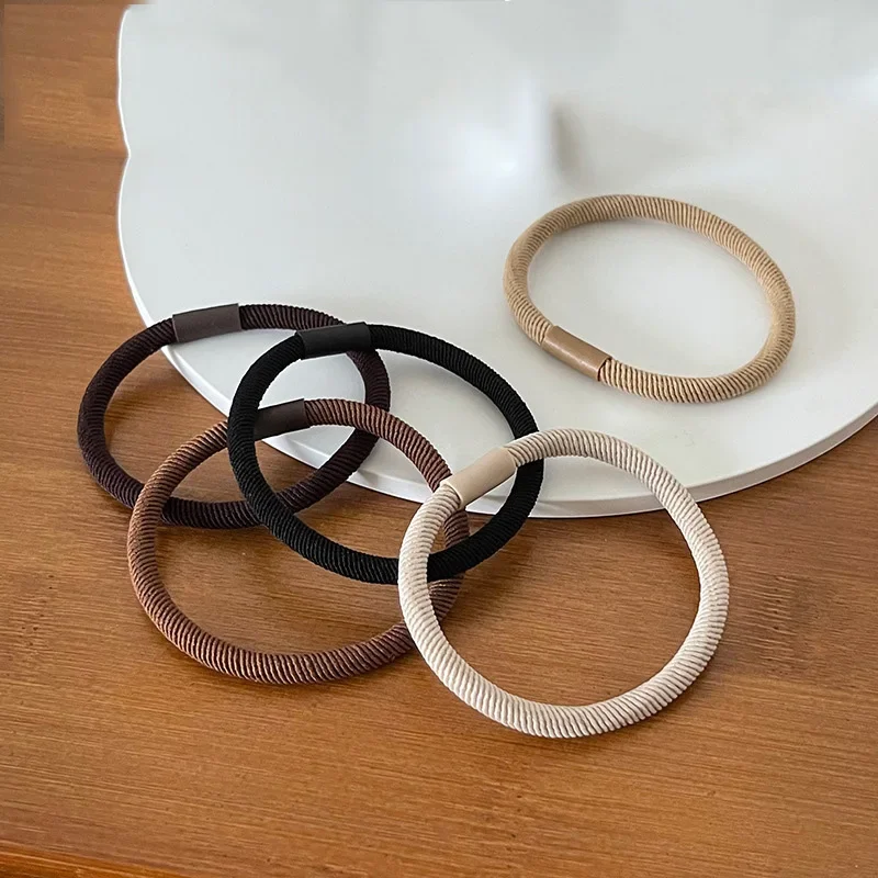 5 sztuk brązowy kolor Twill elastyczne gumowe opaski do włosów koreański prosty gumka do włosów Stretch kobiety gumki do włosów Scrunchies uchwyt na kucyk — zdjęcie 2