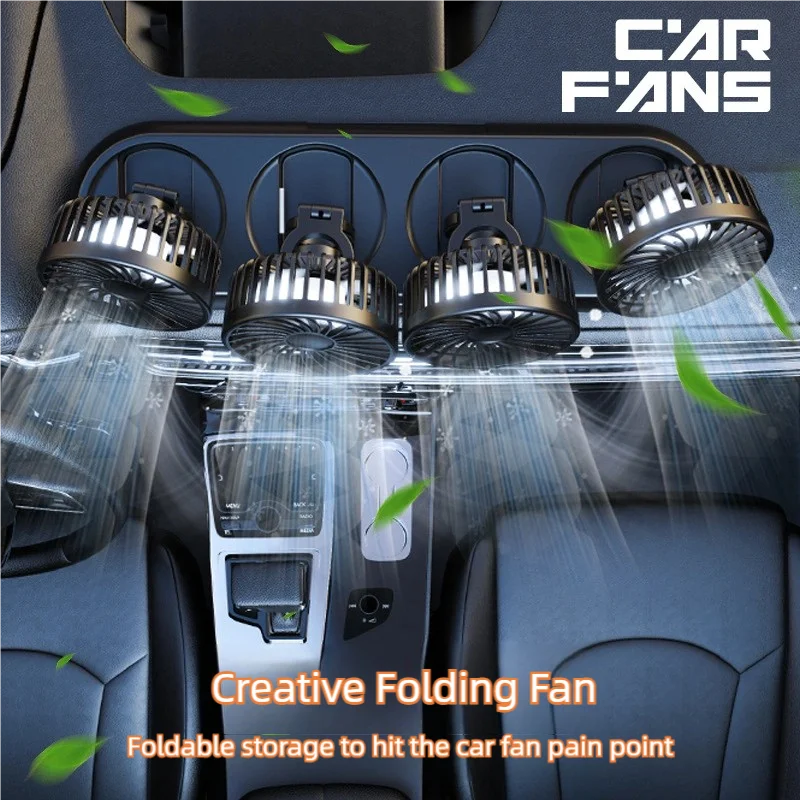 Auto-Lüfter, Auto-Lüfter, 360° °   Verstellbarer 4-Kopf-5-V-USB-faltbarer elektrischer Kfz-Ventilator für Zuhause, Schreibtisch, Büro und Auto