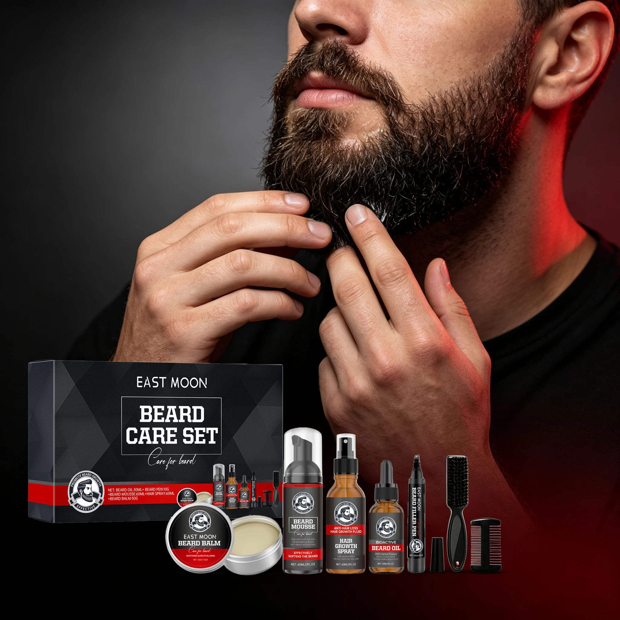 1 Set Men ‘s Beard Care Set Gentle Formula Cleaning Skin Moisturizing Enhance Smoothness Repairing Frizzing Maintain Men Beard Care Set for All Skin Types