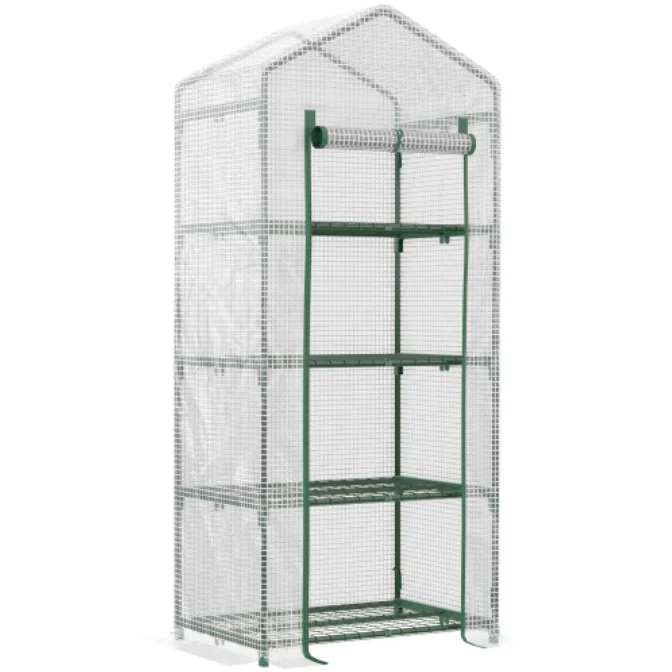 Witte PE-folie mini-tomatenkas, draagbaar, 70x50x160cm, met 4-laags planken voor achtertuin, balkon, plantenkas.