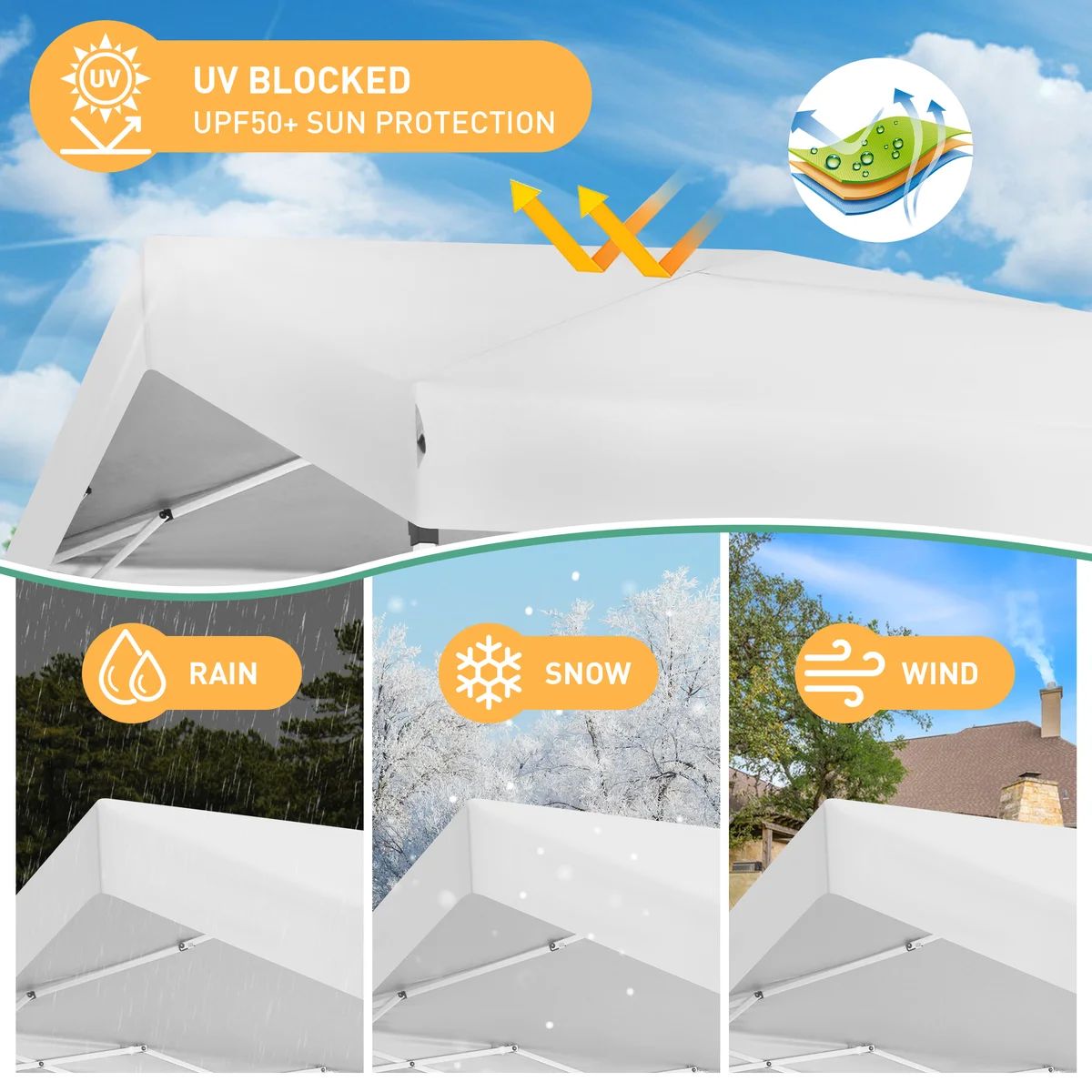 3x3M جناح قفل مركزي بزر واحد، خيمة حفلة مع لوحة جانبية واحدة، 3 ارتفاع قابل للتعديل، مرآب خارجي فوري للدراجات النارية #5