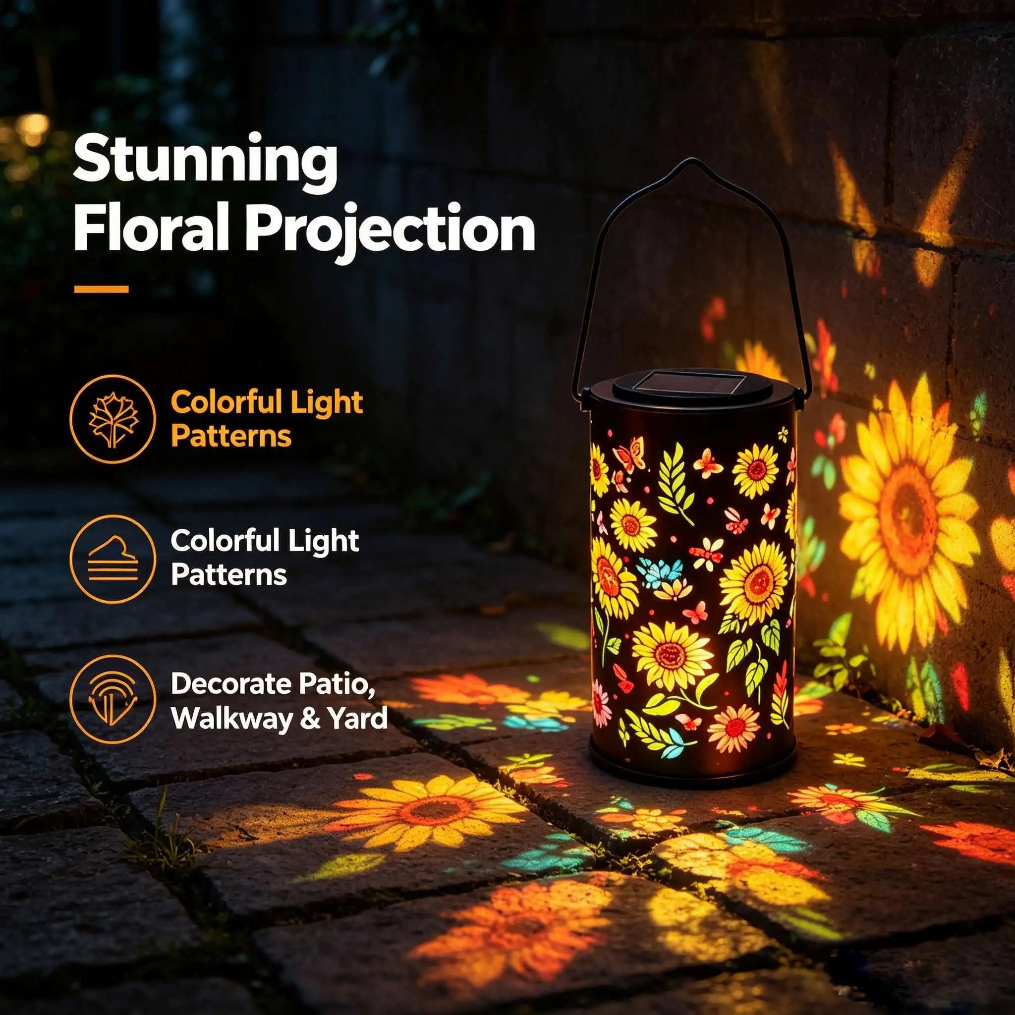 Colorful Sunflower Shadow Solar Lantern Outdoor LED Decor Light for Pathway Lawn Garden Patio Yard Home Beautiful Night Lighting