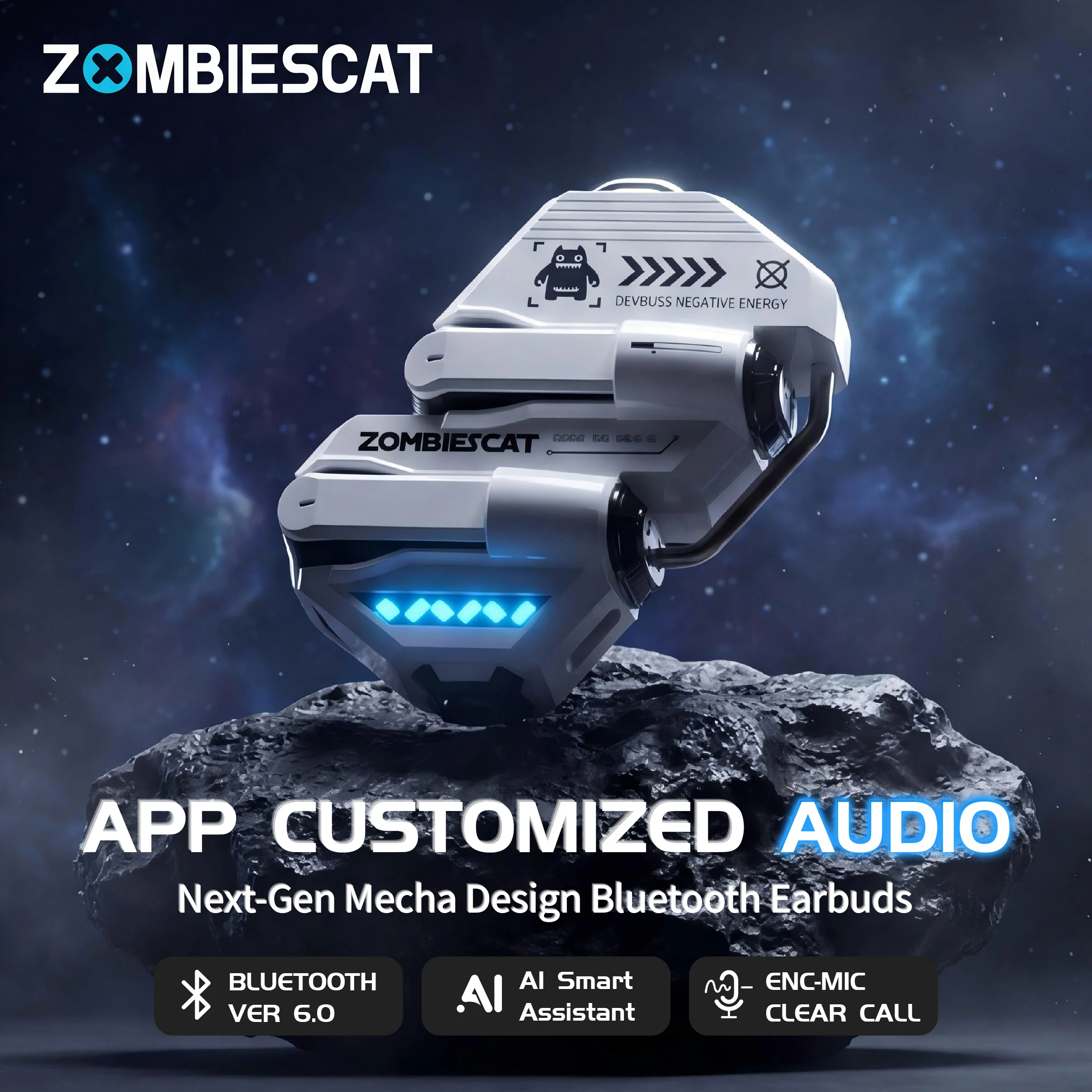 

Наушники ZOMBIESCAT AI Translation с Bluetooth 6.0, поддержкой 137 языков, настраиваемым эквалайзером через приложение, TWS, ENC, чистым звуком при звонках, низкой задержкой для игр