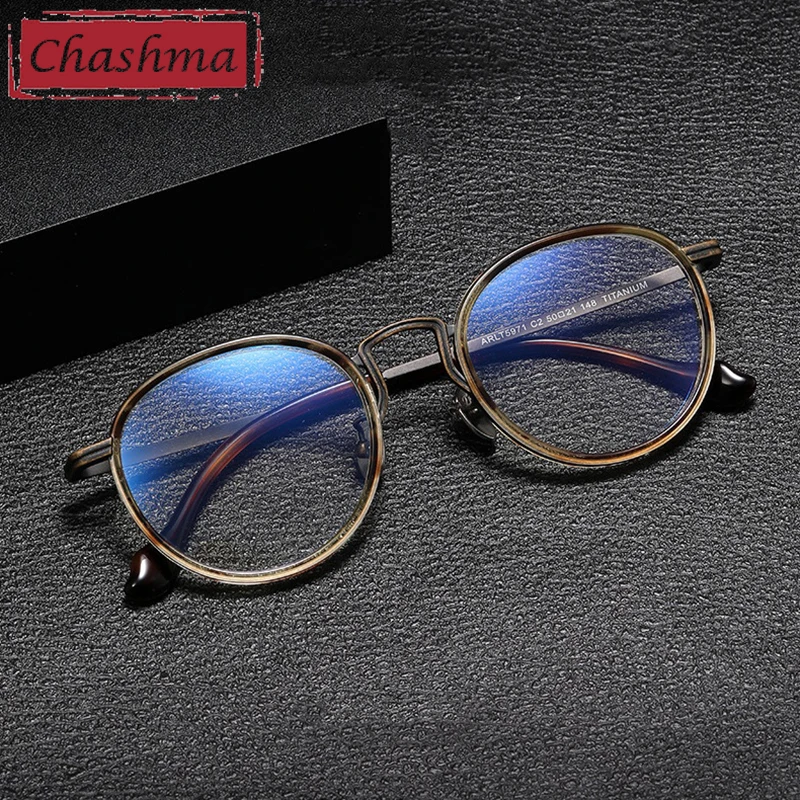 Chashma Prescription Glasses Round Acetate Pure Titanium Men Women Eyeglasses Frames Optical Eyewear for Recipe Lenses Spectacle