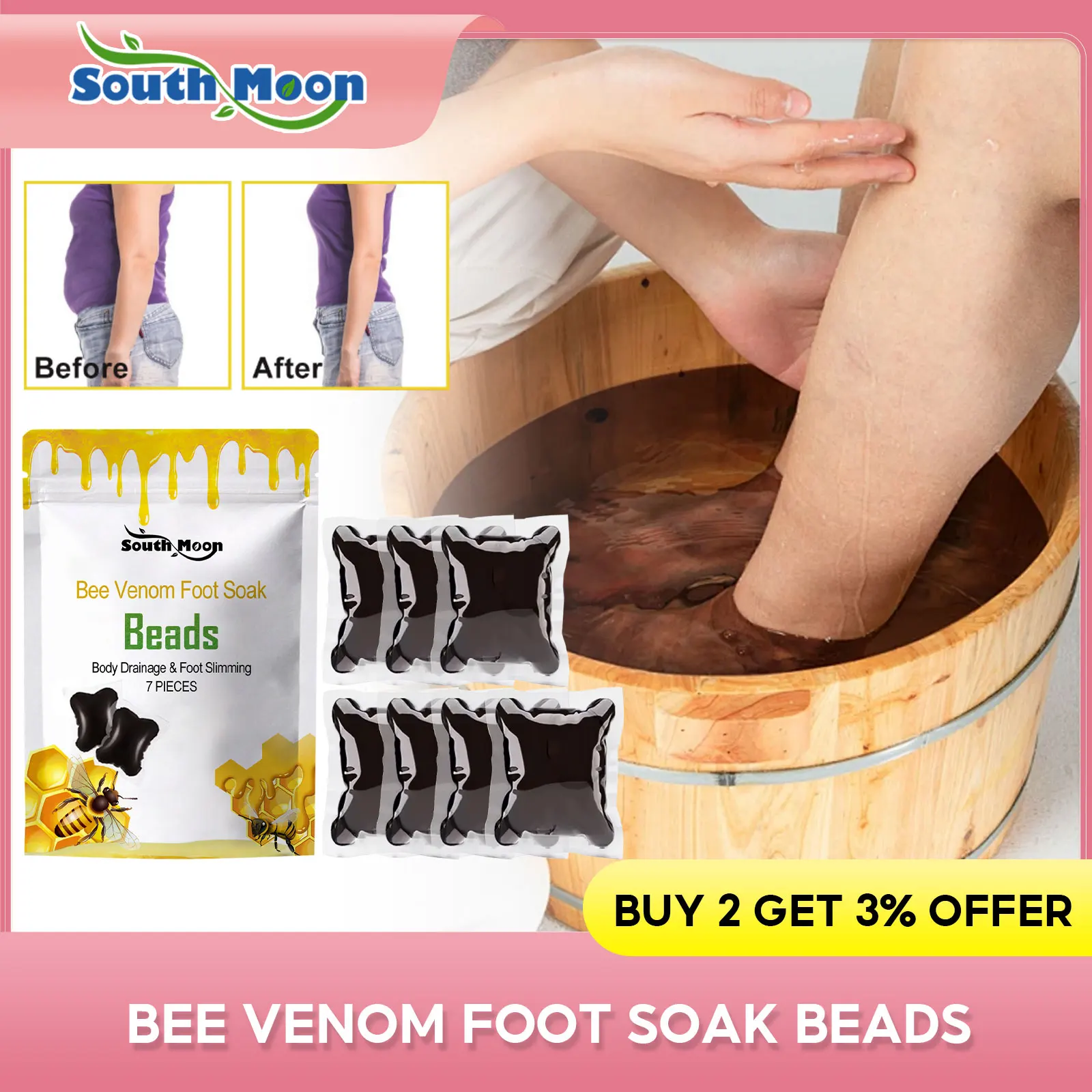 Bee Venom Foot Soak Herb Slimming Foot Cleansing Bath Dehumidification Detox Repair Varicose Vein Leg Fatigue Pain Shape Up Care