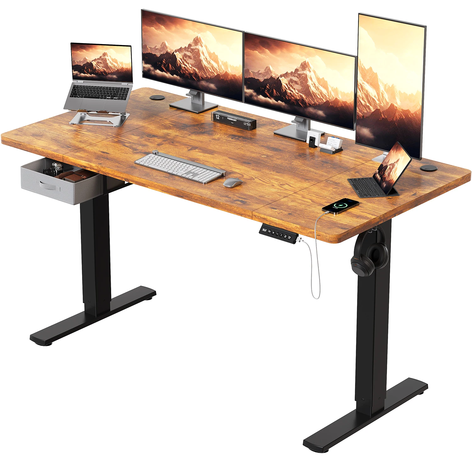 Devoko in hoogte verstelbaar bureau 160x80cm bureau in hoogte verstelbaar met laden USB-A oplaadpoort Computer