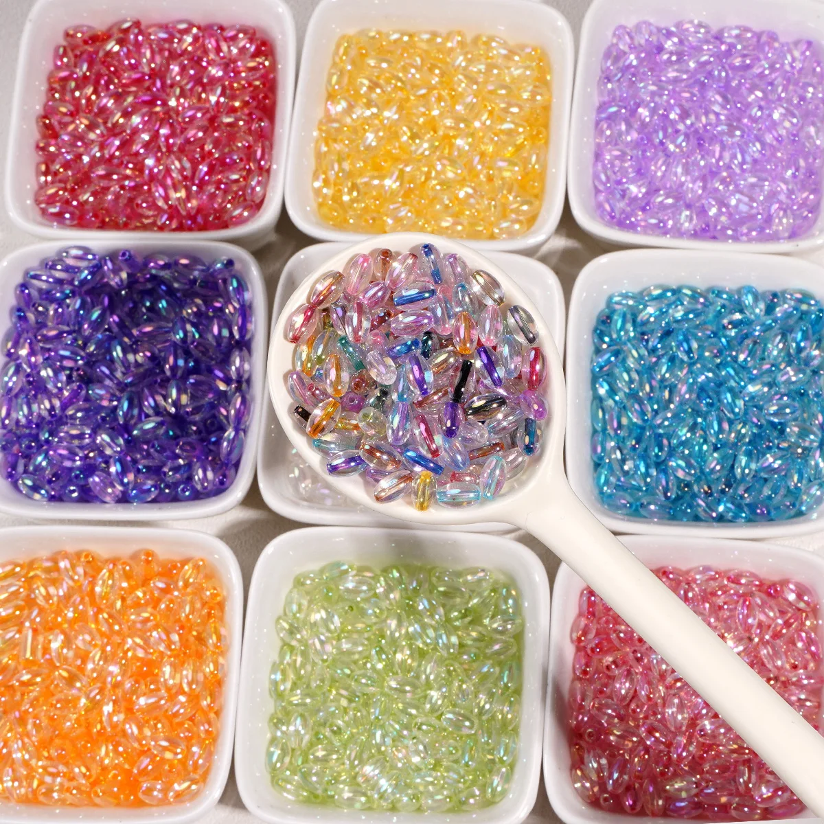270pcs 4x7mm Oval Shape Glass Seed Beads Colorful Dye Core Loose Spacer Beads For DIY Bracelets Keychain Jewelry MakingMaterials