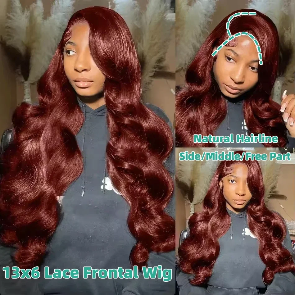 Mossily 250 Density Reddish Brown Body Wave 13x4 HD Lace Frontal Human Hair Wig Water Wave Pre Plucked 13x6 Lace Frontal Wigs image 3