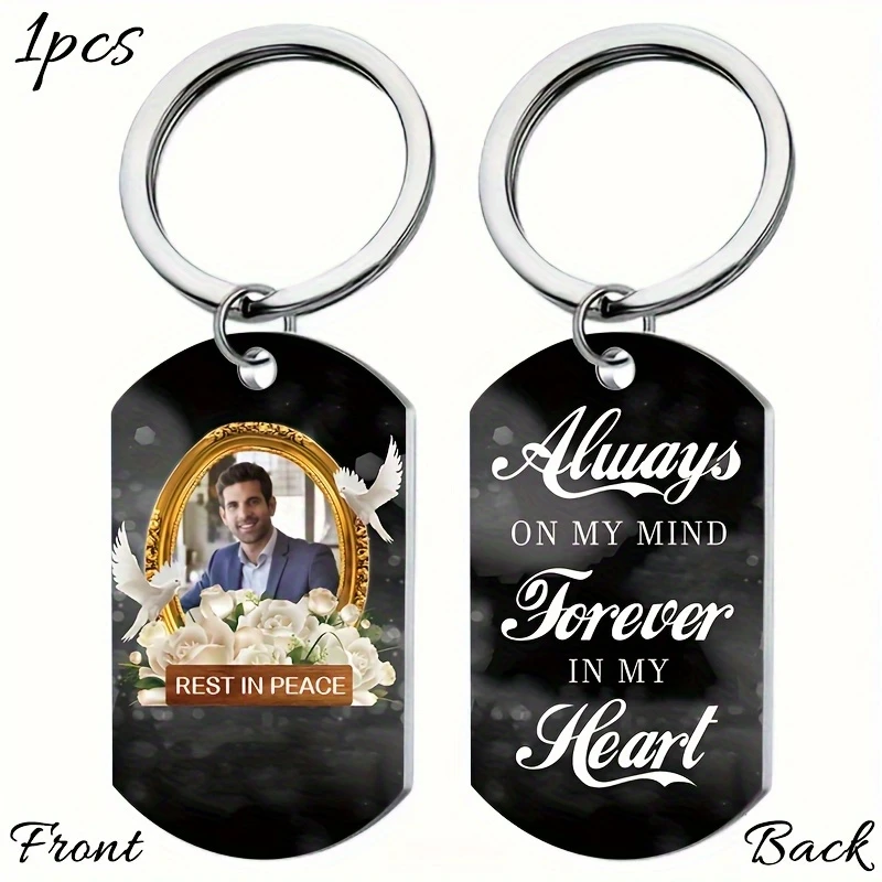Fotografia 5: Chaveiro Personalizado com Foto Memorial - Chaveiro de Aço Inoxidável Dupla Face com Moldura, Perfeito para o Natal e Dia dos Namorados