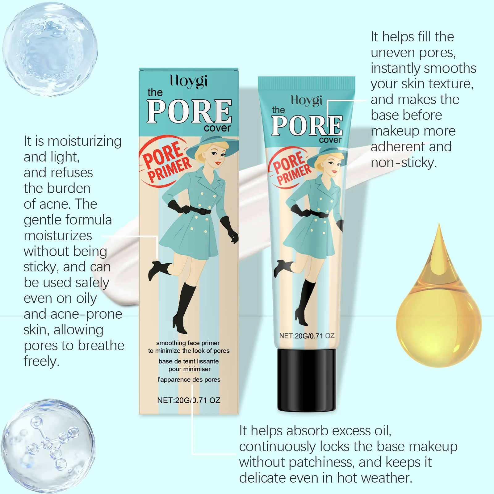 Hoygi – primaire de maquillage pour le visage, hydratant, longue durée, Non collant, même le teint, contrôle de l'huile, résistant à la sueur, lissant les pores