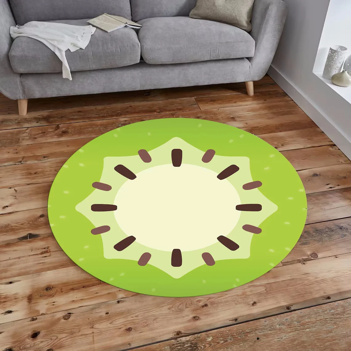 Kiwi Rug Round Kitchen Carpet Fruit Decor Nursery Play Mat Kids Room Rug