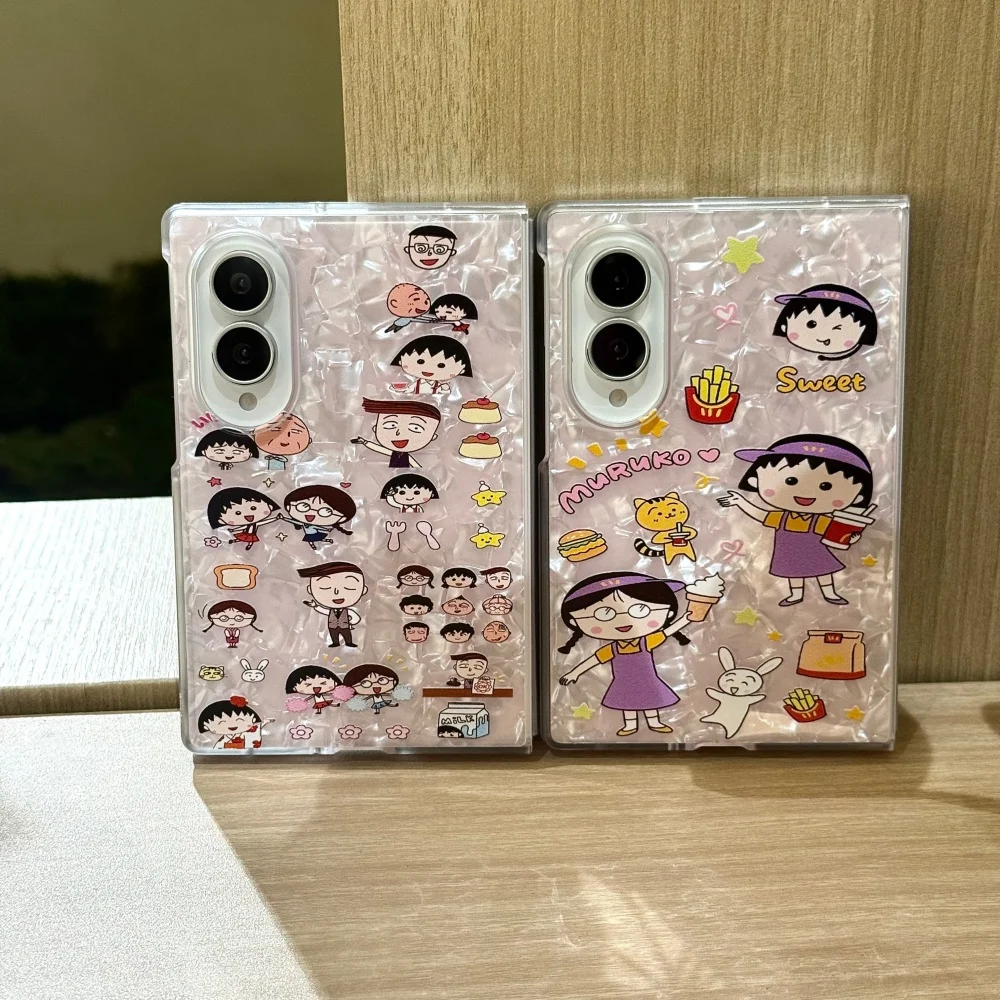 Cute Cartoon Anime Character Shell Pattern Phone Case for Samsung Galaxy Z Fold 8 Ultra Z Fold 8 Fold 7 Cover, With Charm Kawaii