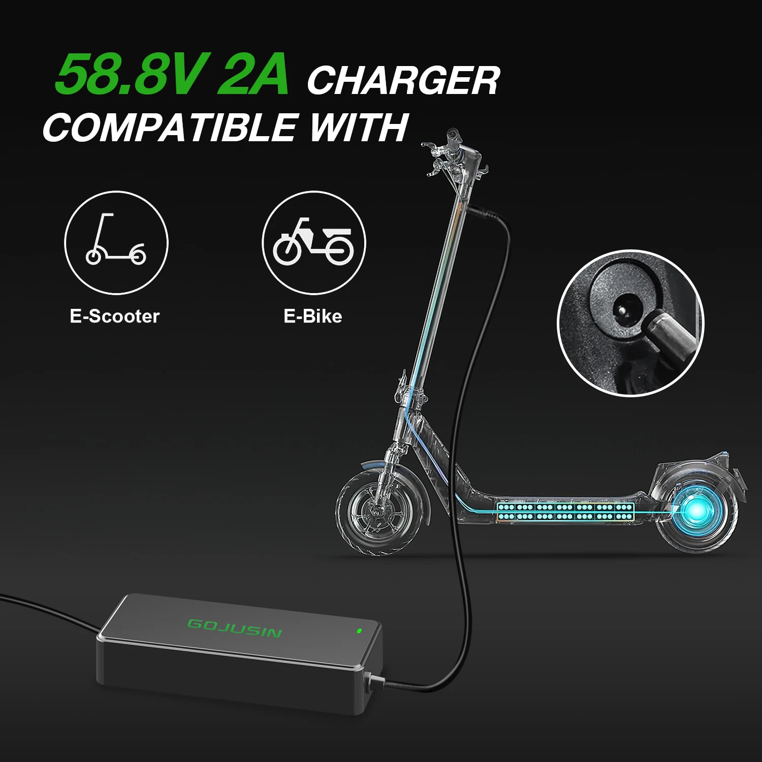 GOJUSIN Electric Scooter Charger 58.8V 2A DC Power Adapter For Charger Compatible With  Etwow, GOTRAX GXL, Glider,Electric  Bike