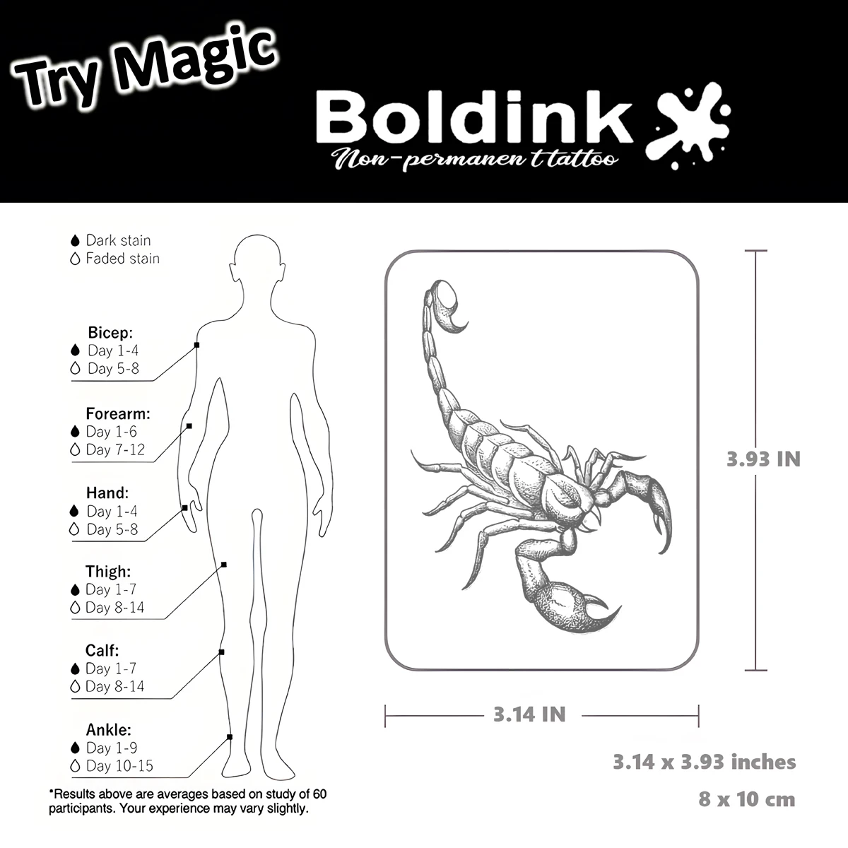 Scorpion Temporary Tattoo,Lasts To 15 Days New Technology Magic Waterproof Semi Permanent Sticker.