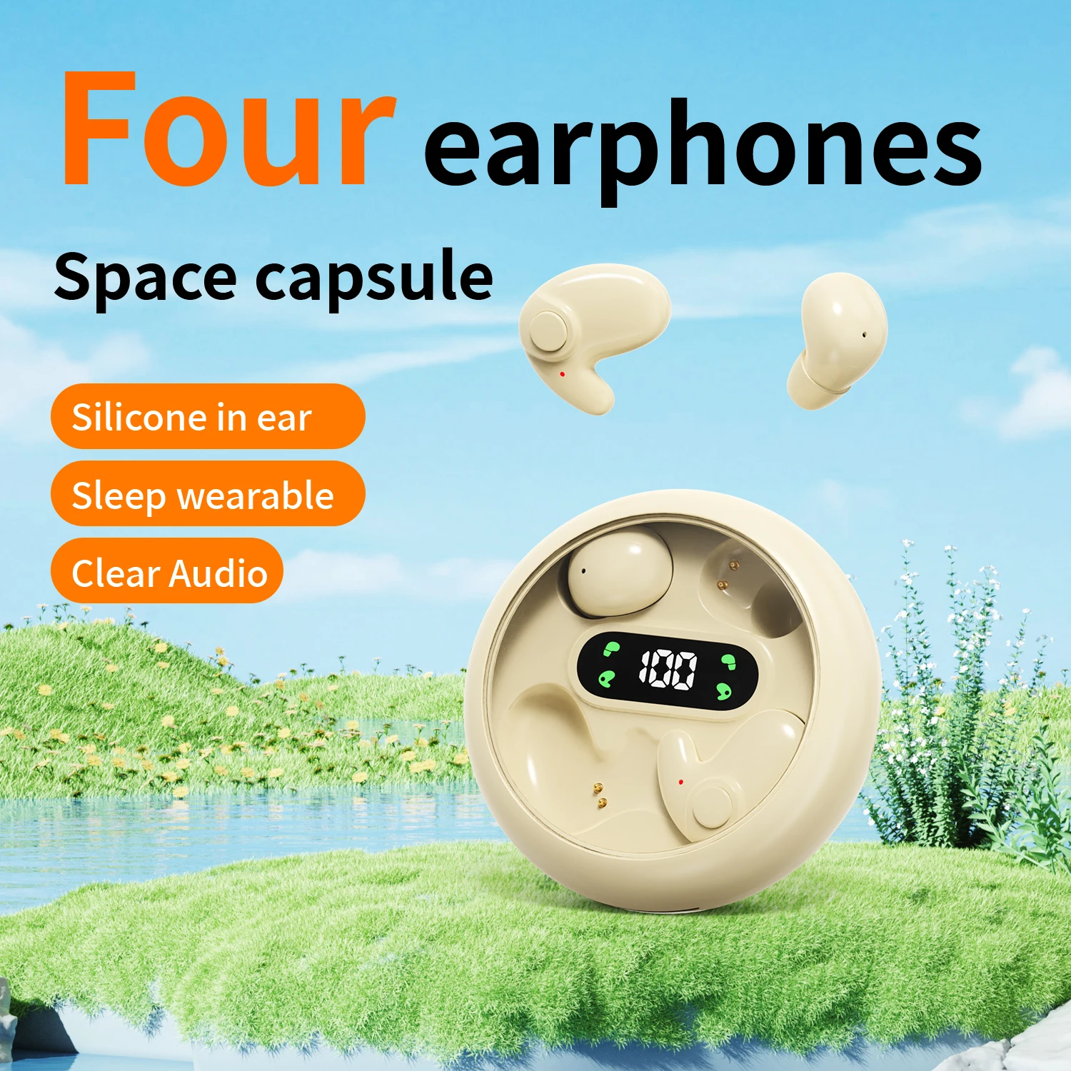 Two-piece Headphones, Wireless Bluetooth Headset,Earbuds with Mic for Phone, Sleep Earphones And Mini，For Running/sleeping