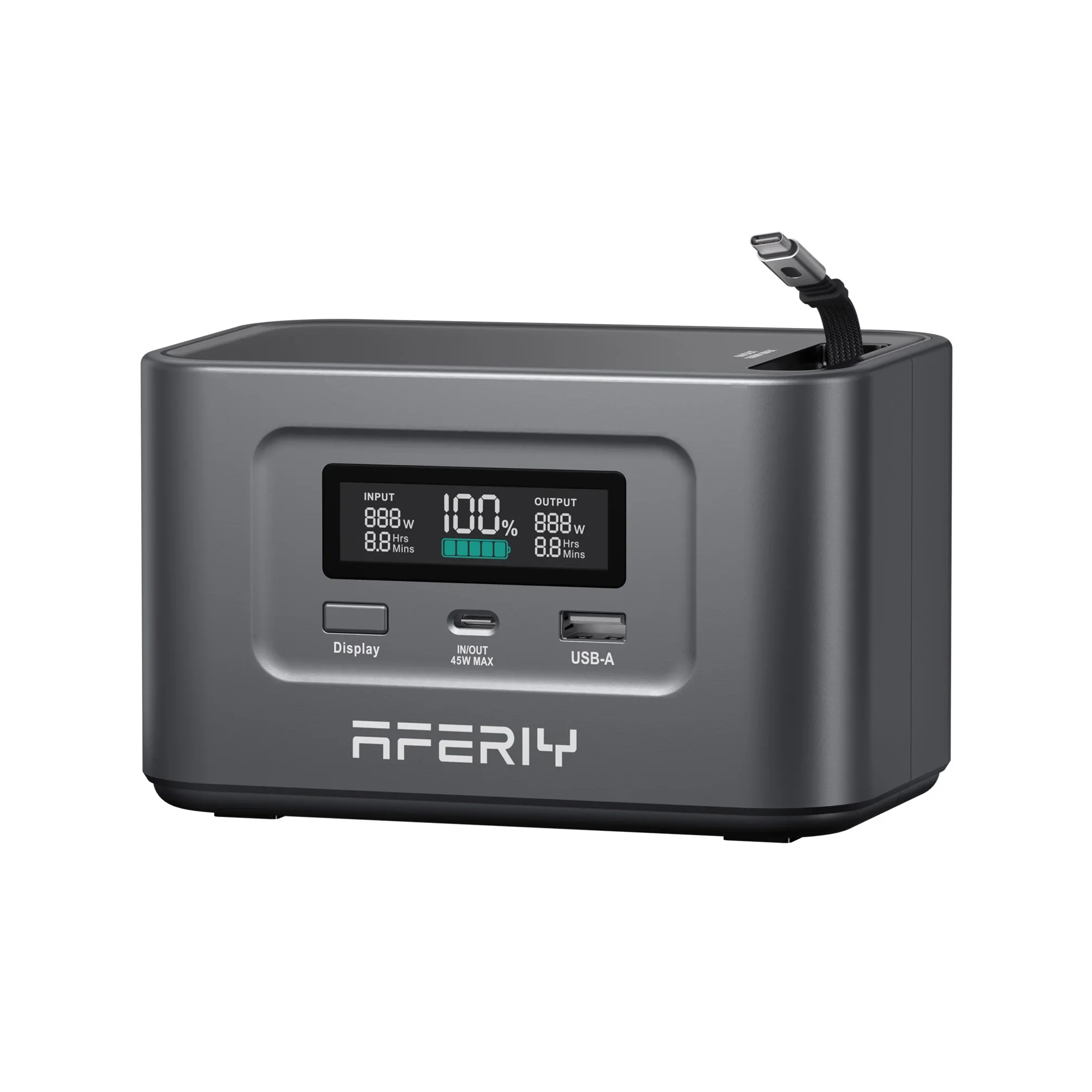 AFERIY Nano100 centrale électrique portable 100 W 99,2 Wh, câble USB-C rétractable 100 W intégré, 1,1 kg ultraléger, charge rapide 145 W