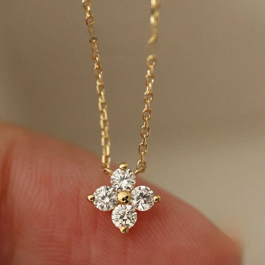 ITSMOS Solid 925 Sterling Silver Zircon Flower Diamond Pendant Necklace Dainty Simple Gold Necklace For Women Wedding Party — zdjęcie 2