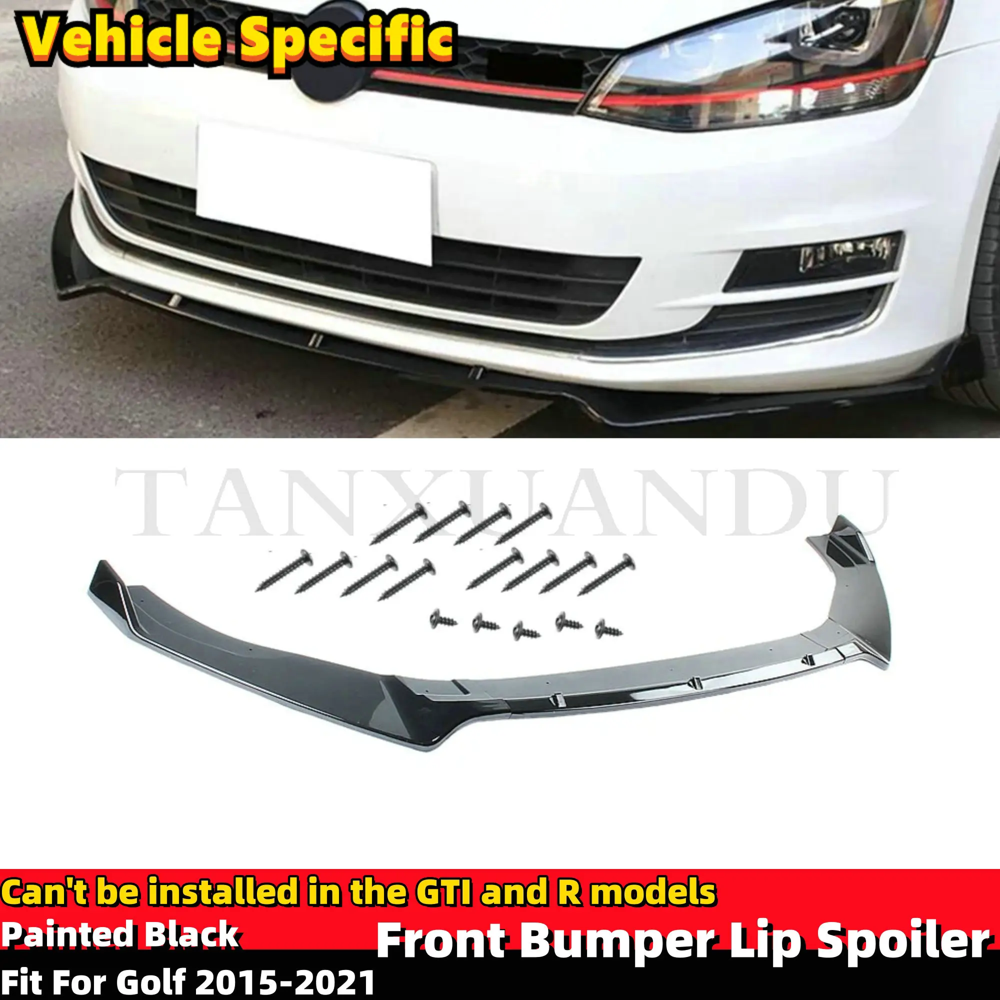 Fit For VW Golf 5G VII Hatchback MK7 MK7.5 2015-2021 Painted Gloss Black Front Bumper Lower Lip Spoiler Splitter Underbody Wing