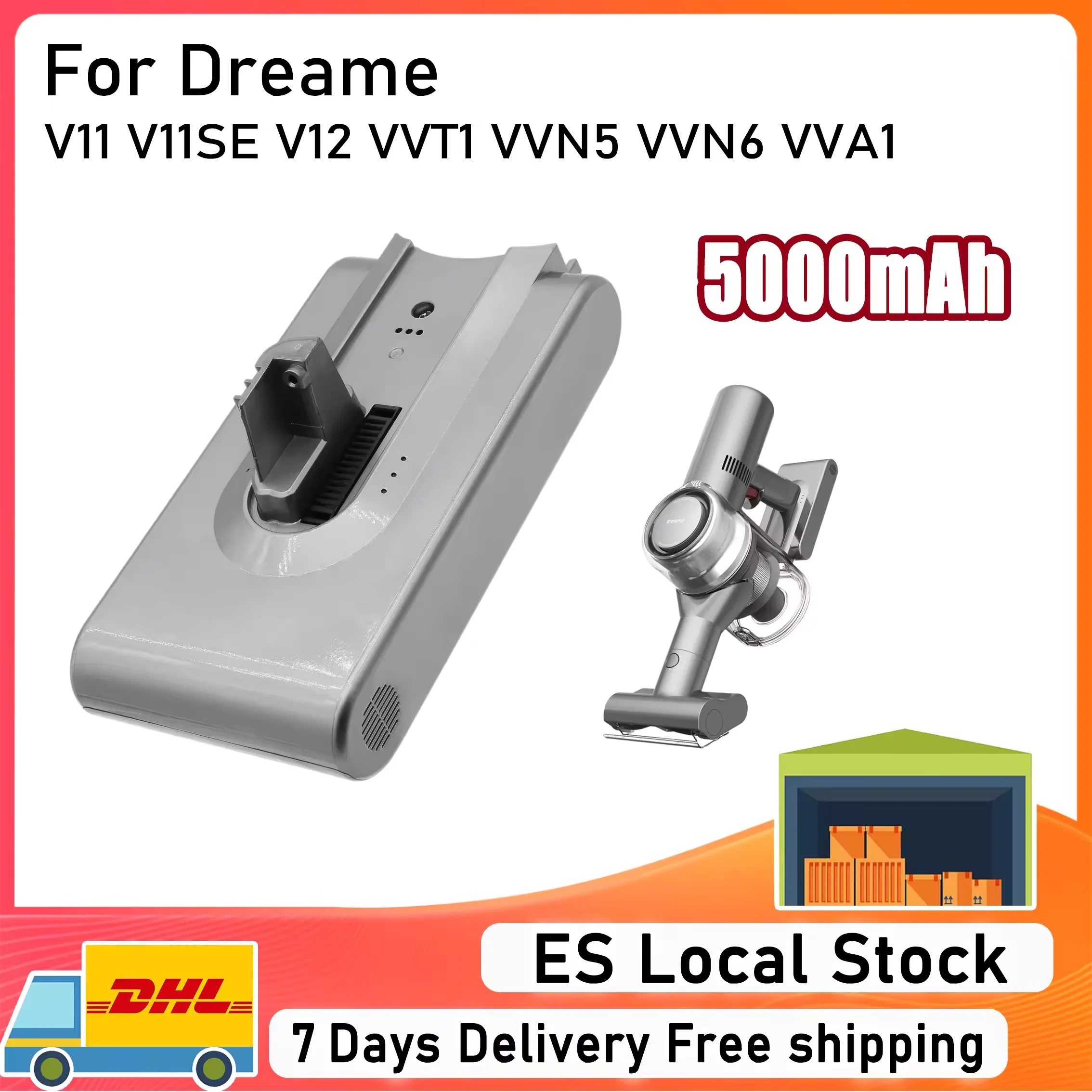 Batteria di ricambio 25.2V 5000mAh per aspirapolvere senza fili Dreame V16 V12 V11Se V11 Vvn5 Vvn6 Vvt1 Vva1 V10Pro V12Pro, pacco batteria 18650 con BMS