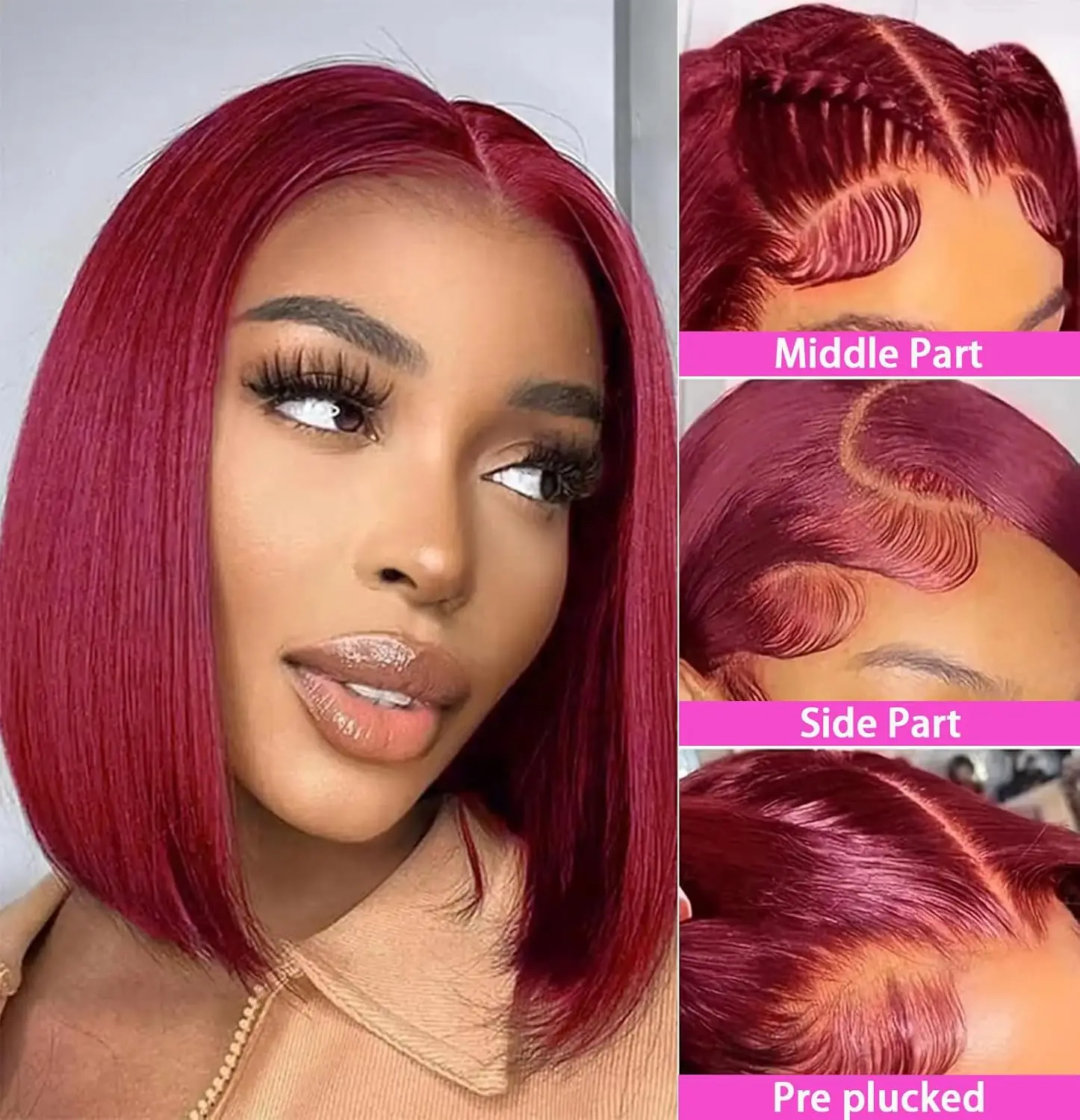 99j Burgundy Lace Front Wigs Human Hair Bob Wig Human Hair 13x4 Lace Front Wigs Human Hair 180% Density Short Straight Bob Wig