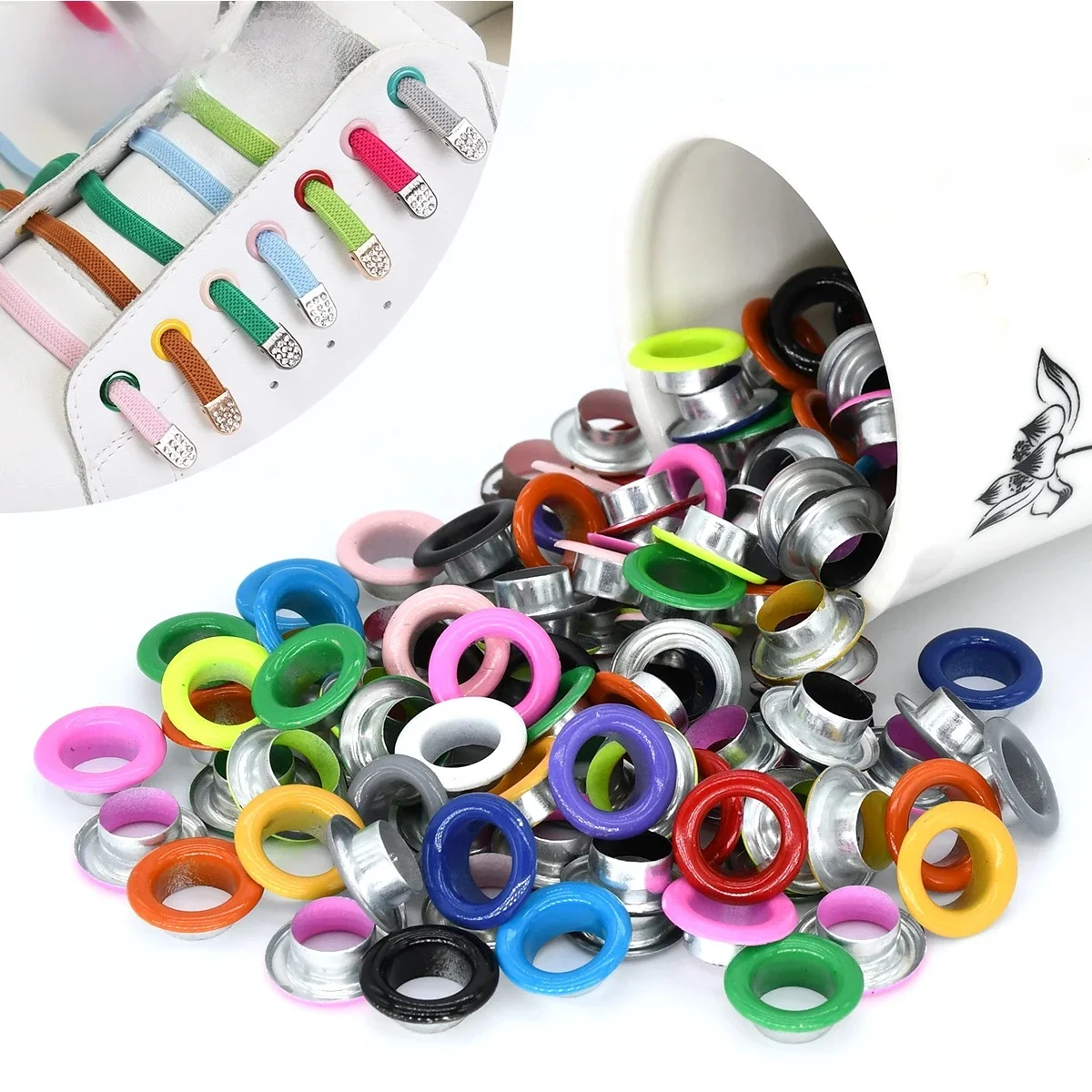 100 zestawów oczek przelotki z podkładkami kolorowe metalowe otwory pierścienie oczkowe Mix kolorów do torebek buty pasek czapka tagi ubrania Scrapbooking — zdjęcie 2