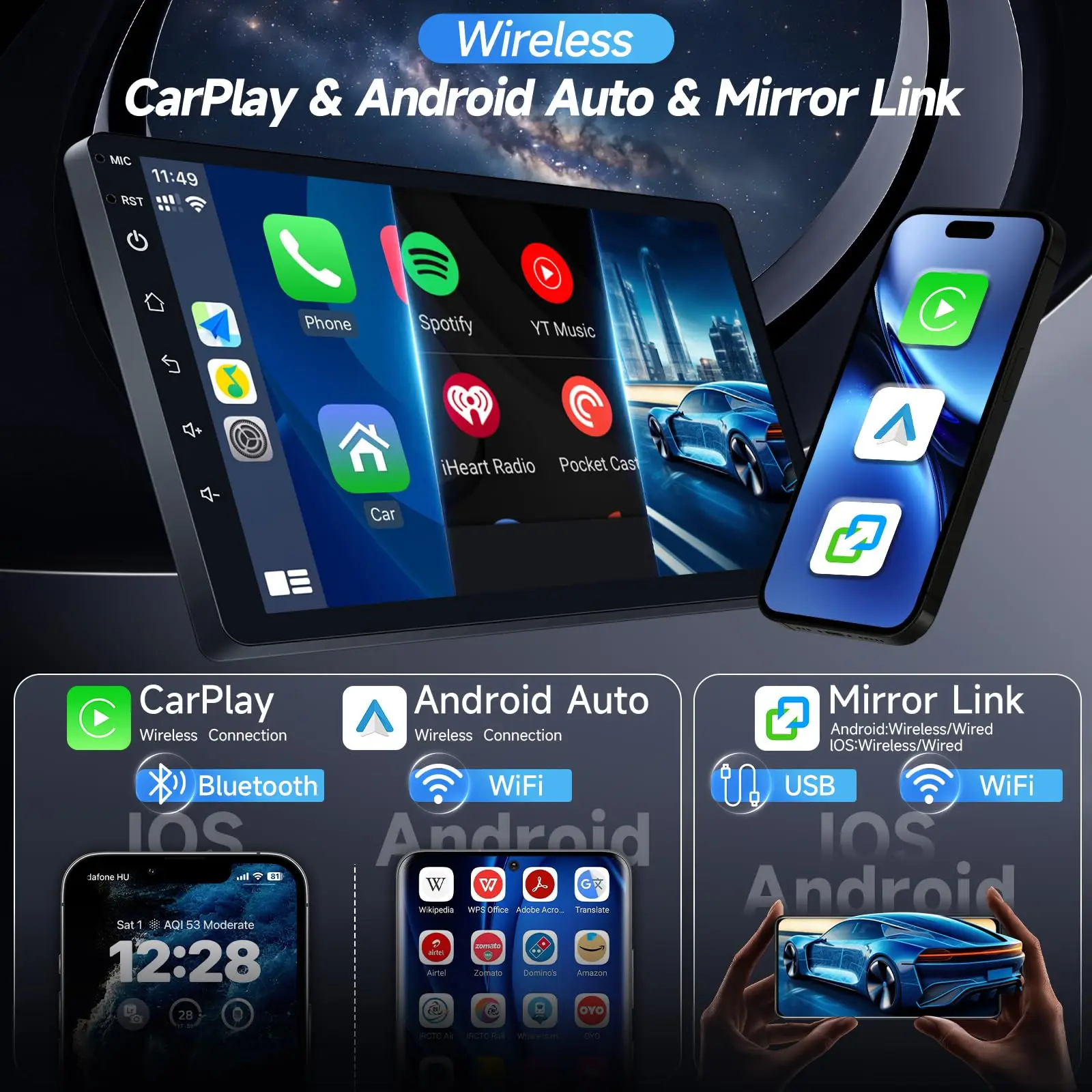 شاشة لمس IPS مقاس 9 بوصة لسيارة Toyota Tacoma Stereo مع Carplay Android Auto/Bluetooth/GPS/WiFi/Camera/MIC+Can Bus(FIT-J.B.L)