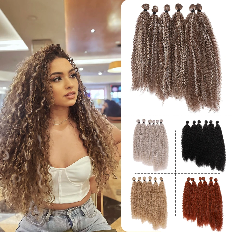 

Afro Kinky Curly Hair Synthetic Hair Extensions Bundles 20 22 24 inches 6PCS Blonde Weave High Temperature Fiber Hair Extensions