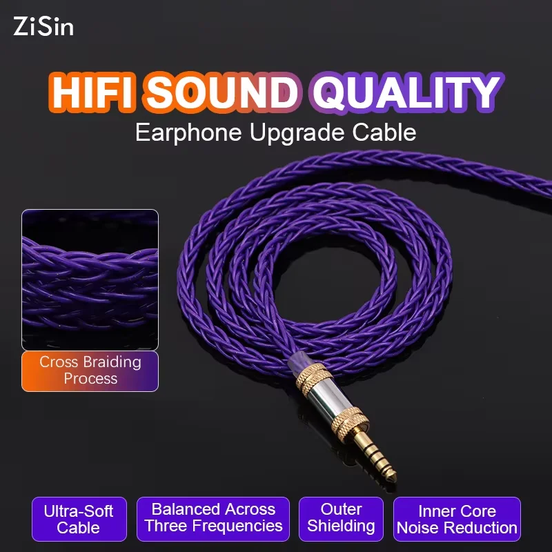 ZiSin-18 8-Core Oxygen free pure copper+silver plating Earphone Upgrade Cable With 4.4mm Small Focal  For Bravery Olina Youth M5