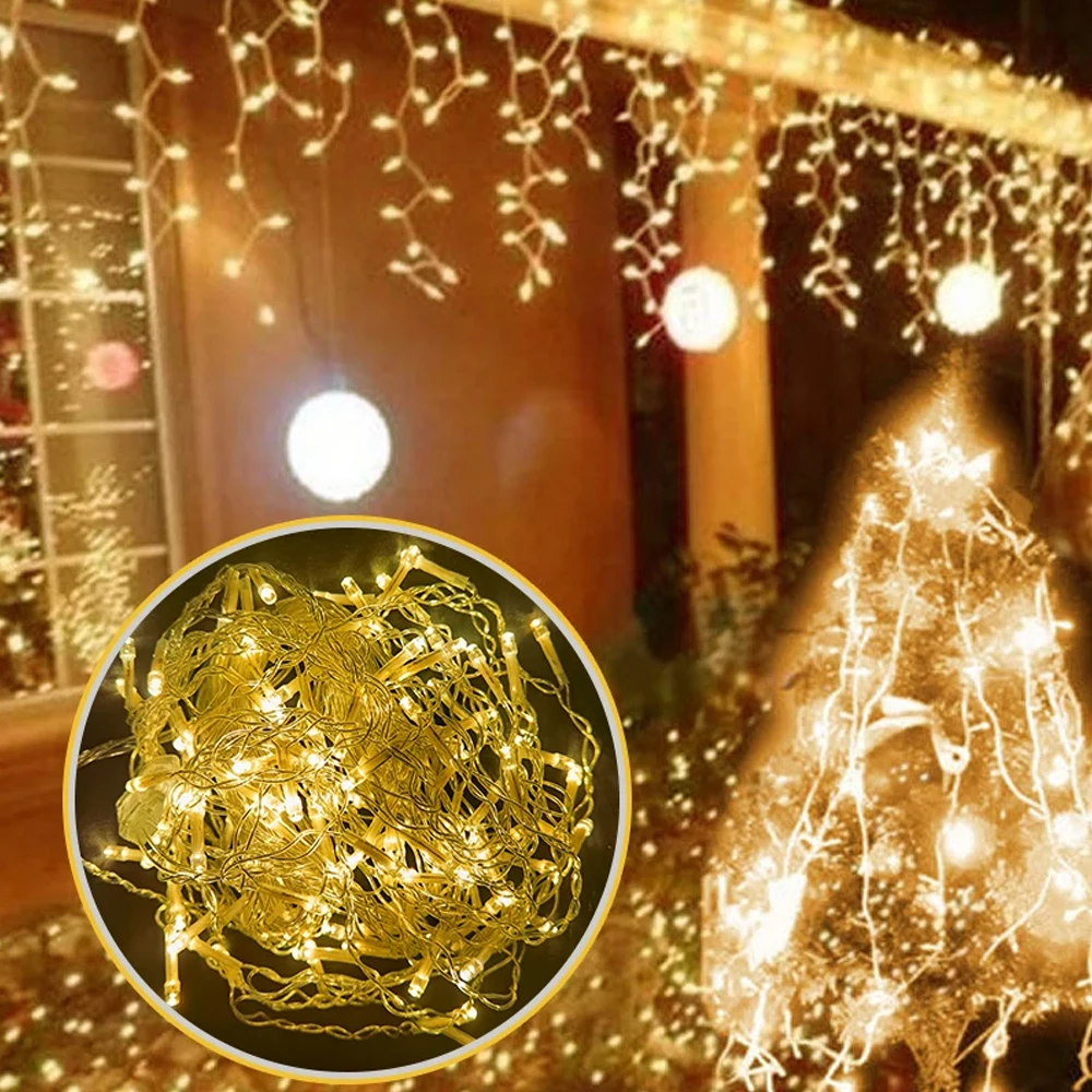 Luzes de Natal Pisca Pisca Cascata 10M 400 Leds 8 Funções Cachoeira decoração exterior luzes led para festas de jardim feriado