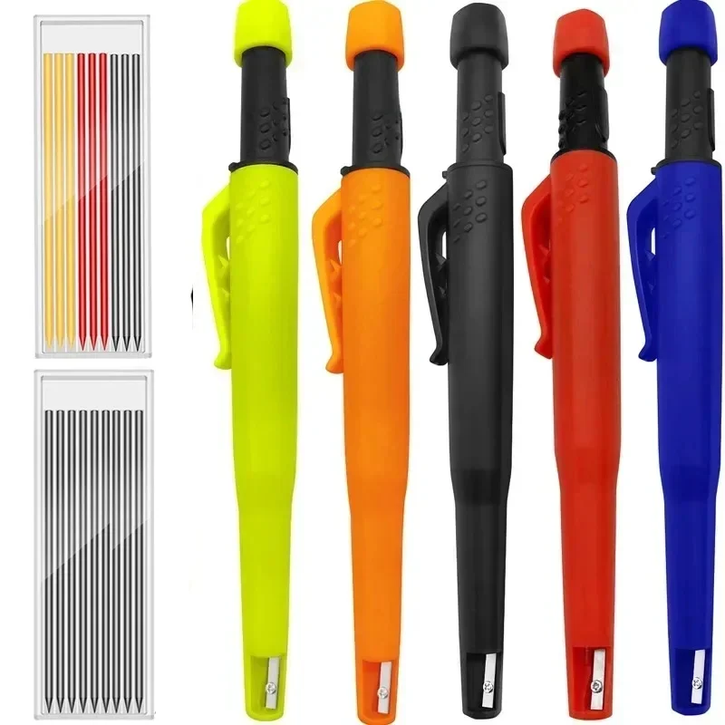 Ensemble de crayons de charpentier solide, marqueur de crayon mécanique à trou profond de 2.8mm avec taille-crayon intégré pour charpentier, architecte de menuiserie