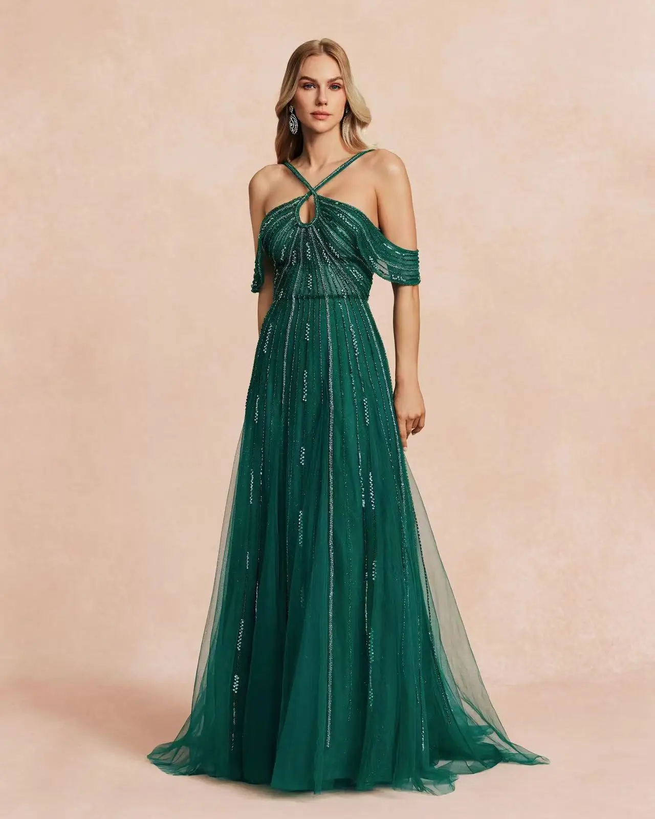 

Shalimar Zhang Green Long Luxury Dress Party dresses For girls gowns diamond Handmade For Women Wedding Party Customized