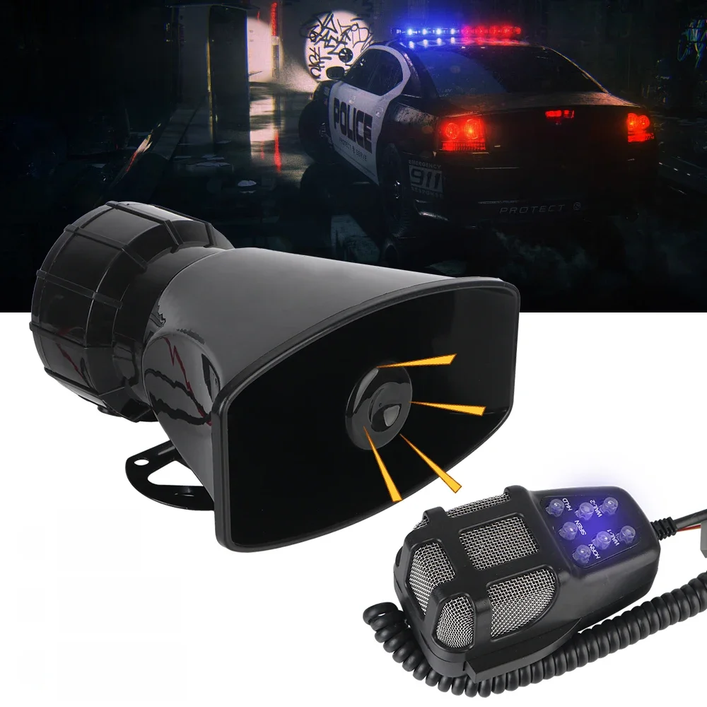 Alarme d'avertissement de voiture, bouton mégaphone rétro-éclairé, multicolore et klaxon, klaxon de voiture, sirène de Police, klaxon d'air, haut-parleur 120db fort 12V 100W