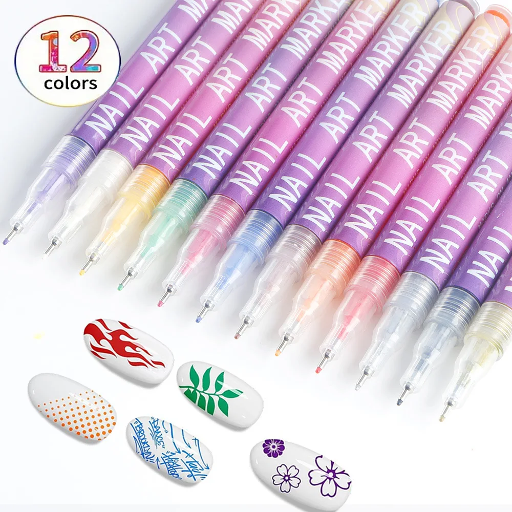 

12 Color Acrylic Nail Doodle Pen Precision Paint Pen for DIY Nail Art 3D Dot Stitching Design Nail Art Pen