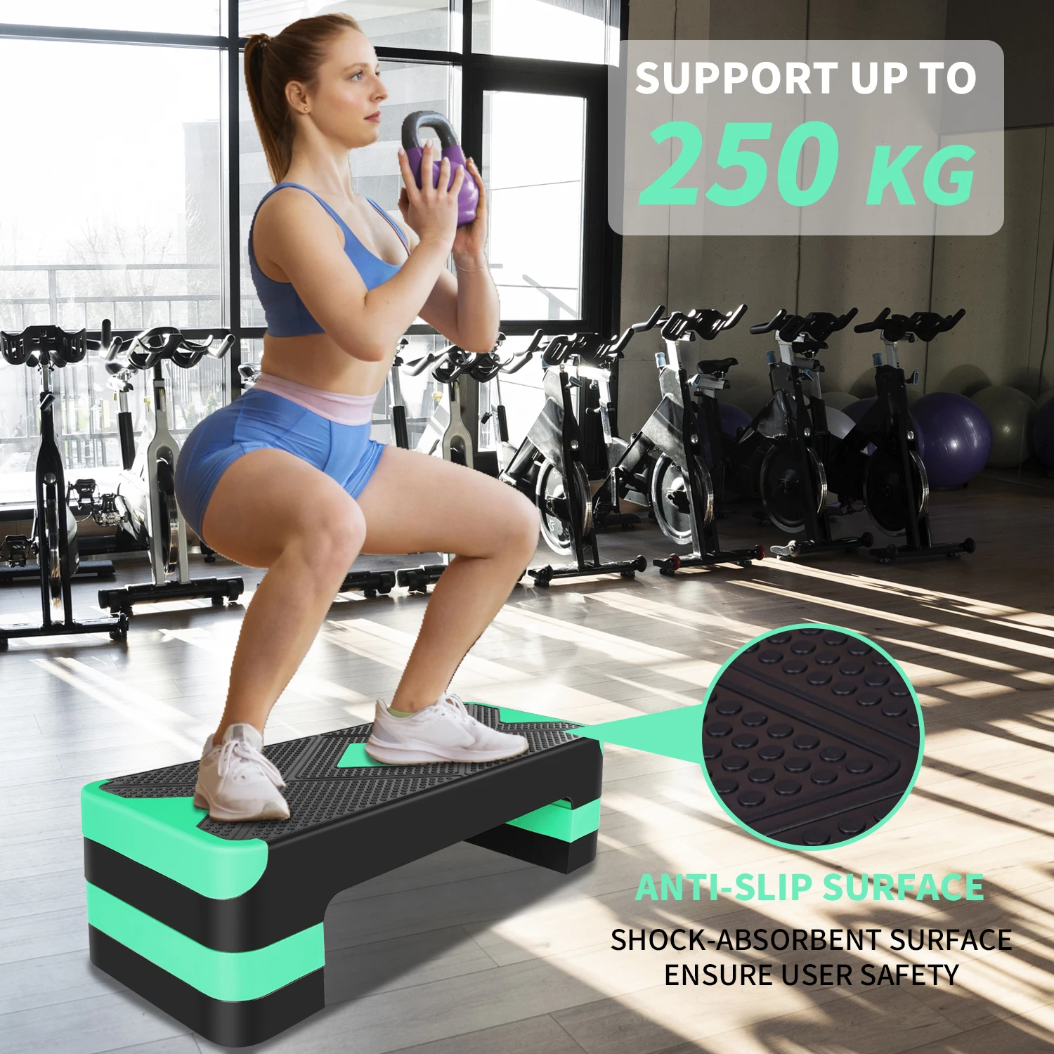 68,5 cm groot, in hoogte verstelbaar aerobics platform, 10/15/20 cm, met drie hoogte-instellingen, voor thuisgebruik, fitness, pedaaltraining en andere oefeningen.