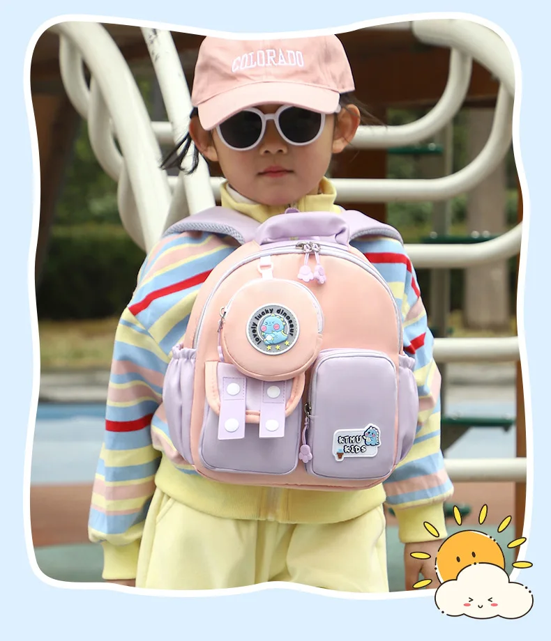 Kids Preschool Backpack, Korean Style Lightweight Color Block School Backpack with Spine Support
