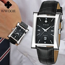 WWOOR-Montre d'affaires pour homme, bracelet en cuir noir, horloge étanche, montre-bracelet à quartz, mode masculine, nouveau, 2024