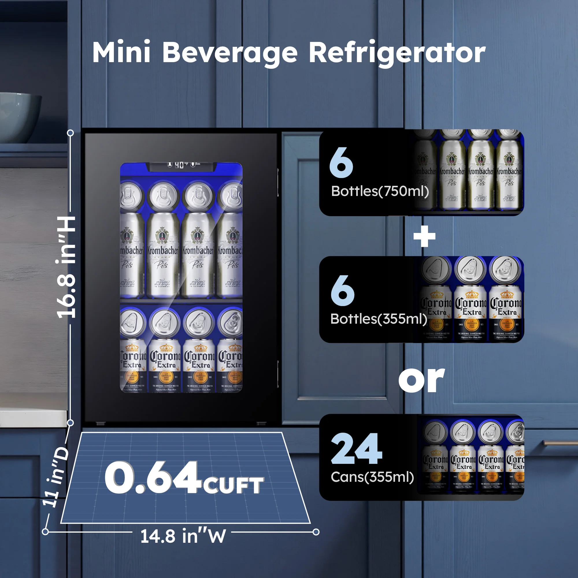 Wine Beer Cooler Fridge - EKOJUCE drankenkoelkast, compacte drankenkoelkast met glazen