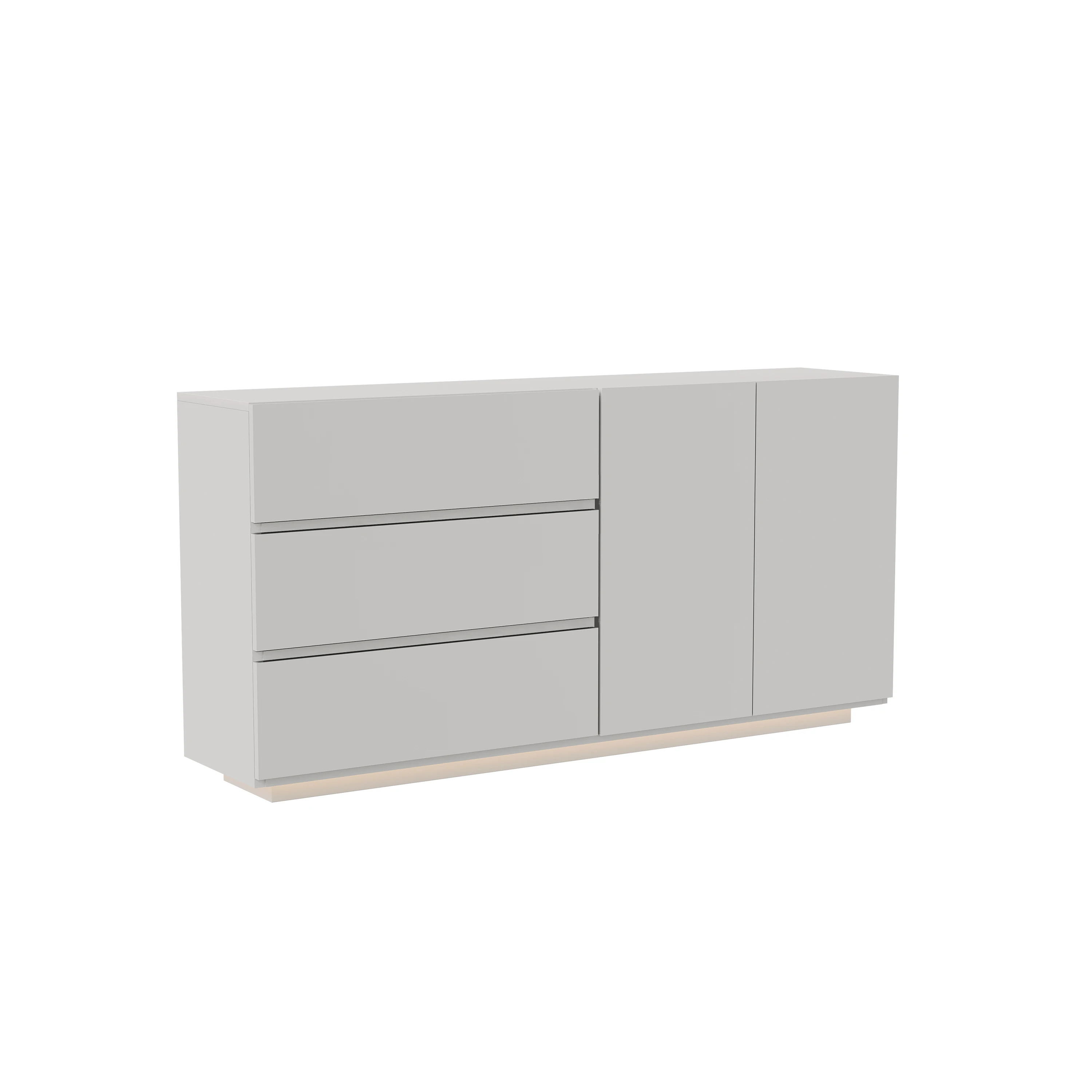 160 cm hochglänzender Sideboard-Schrank, 2-Türen-3-Schubladen-Schrank mit Push-to-Open-Funktion, griffloser Aufbewahrungsschrank, asymmetrischer Buffetschrank für Wohnzimmer, Esszimmer, Flur, Schwarz
