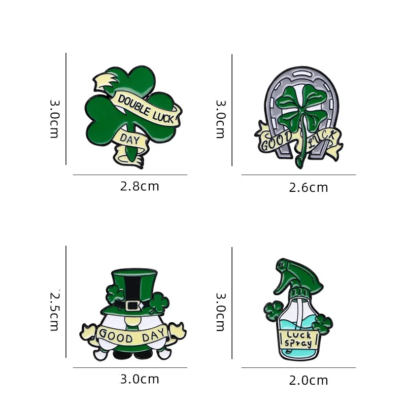 Cute Cartoon Luck Four Leaf Clover Enamel Brooch St. Patrick's Day Green Elves Lapel Pin Badge Backpack Clothing Hat Accessories